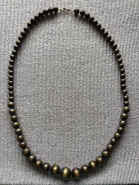 Vintage 14K thick gold plated marked chain necklace w brown/green beads